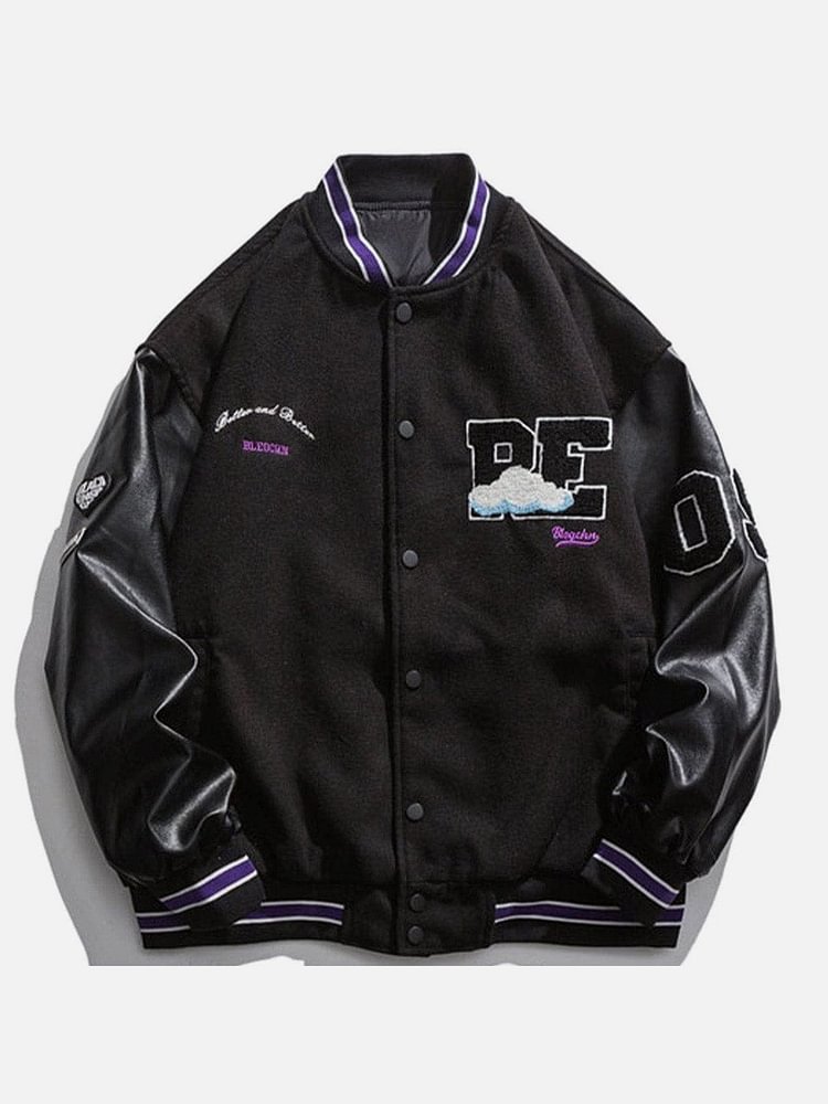 Letter Flocking Print Varsity Jacket