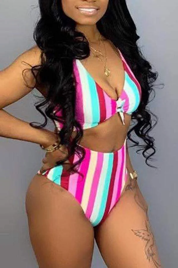 Striped High Waist Two-piece Swimsuit