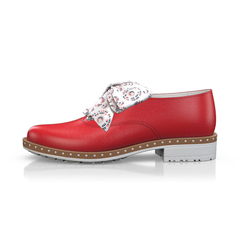 Red Round Toe Block Heel Lace Up Vintage Casual Shoes Nicepairs