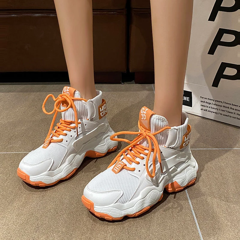 Women Sneakers Shoes Casual Platform Shoes Fashion Breathable Thick Sole Tenis Baskets Femme 2021 High Top Chunky Sneakers Woman