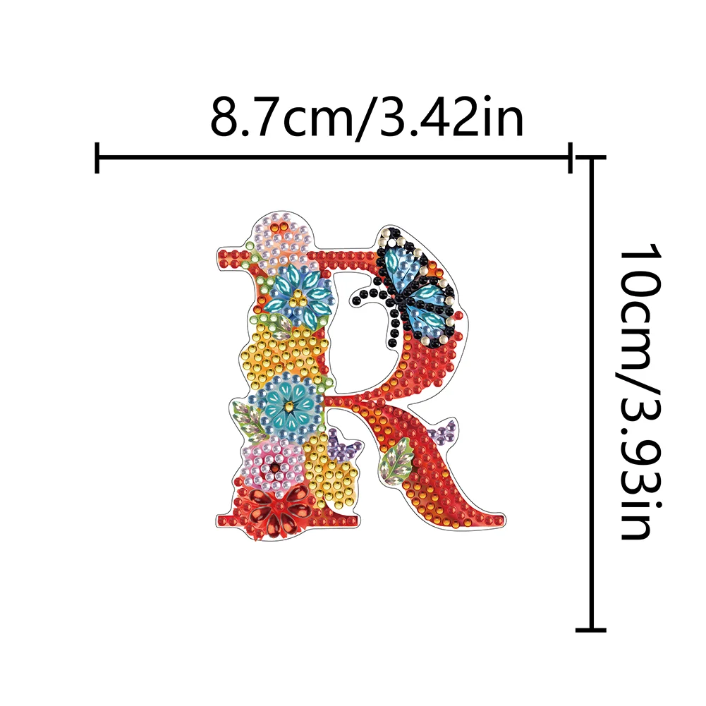 DIY R Diamond Art Key Rings Lettter Keychain Supplies Gift for Kids(Double Sided)