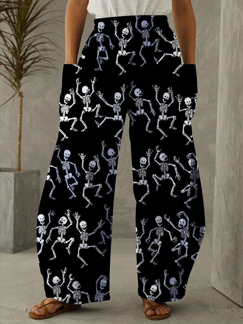 Halloween Skull Print Vintage Casual Pants