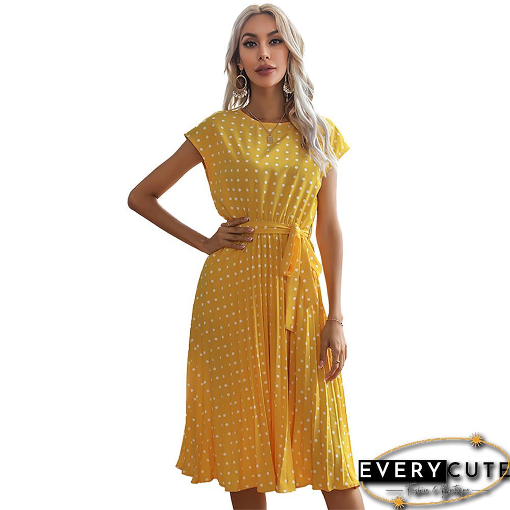 Yellow Tie Waist Short Sleeve Casual Dress