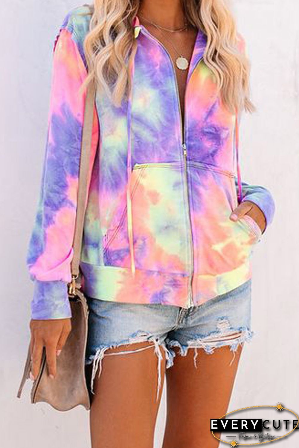 Multicolor Tie-dye Pocket Zip Up Hoodie