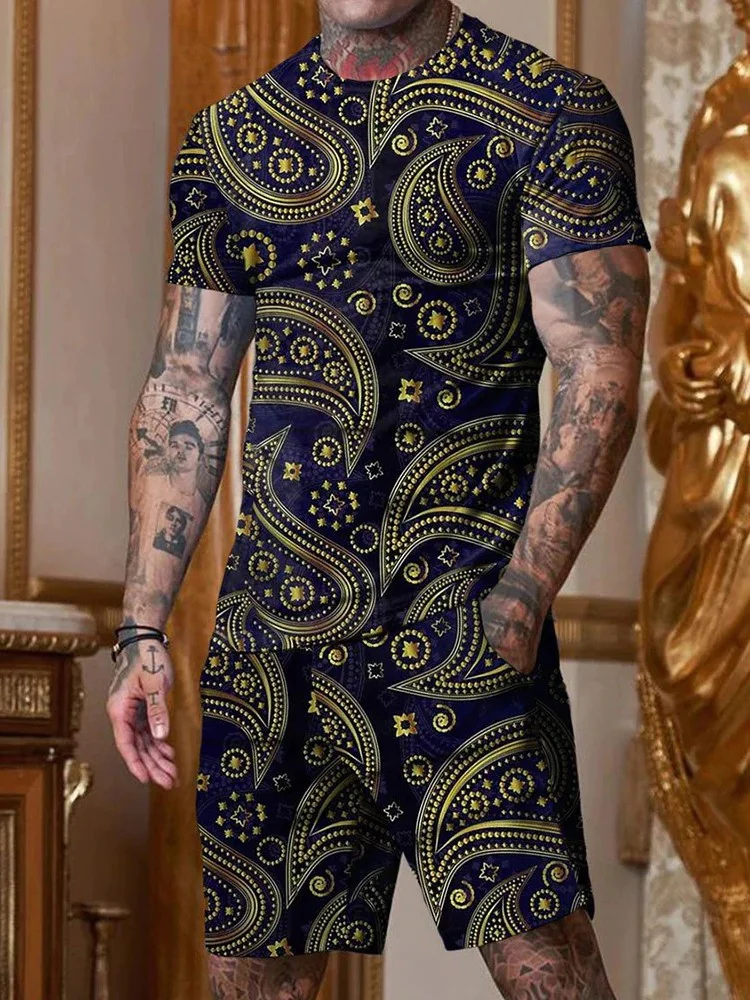 Men's chic casual black cashew floral print round collar suit.jpg