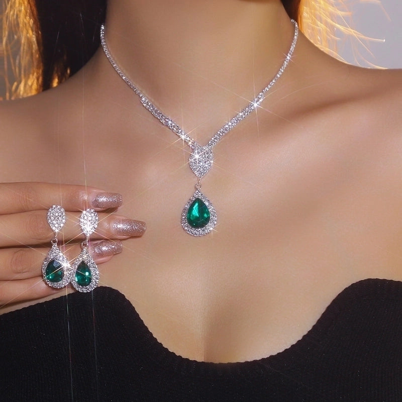 Rhinestone Copper Water Droplets Jewelry Set