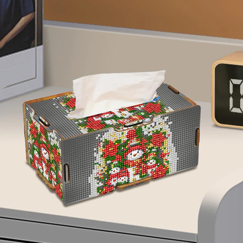 Xmas Snowman Diamond Painting Tissue Box Wooden Diamond Art Tissue Storage Box
