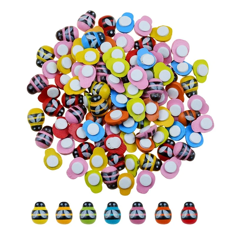 100pcs Mini Wooden Bee DIY Handmade Craft Fridge Wall Sticker Home Decor Wedding Baby Shower Kids Bee Birthday Party Decoration