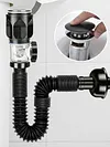 3In1 Bathroom Sink Drain Kit Flexible P-Trap Drain Pipe Replacement with Pop Up Stopper Expandable Flexible Downspout Pipe Anti Odor Filter Water Pipes