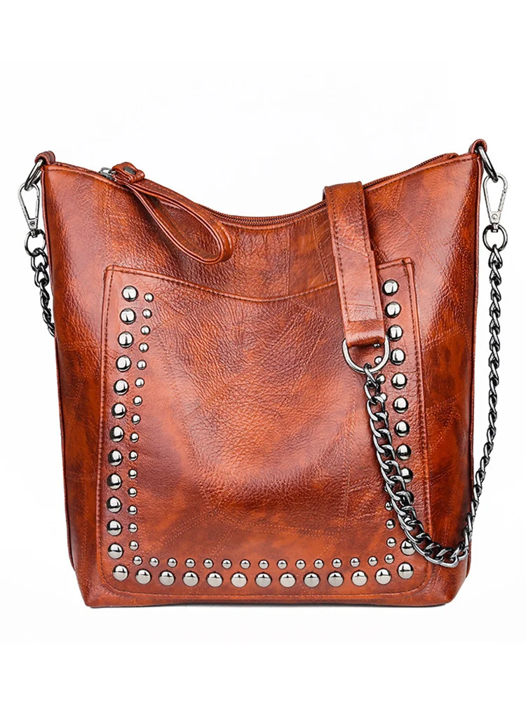 Vintage Studded Patch Pocket Utility Tote Bag