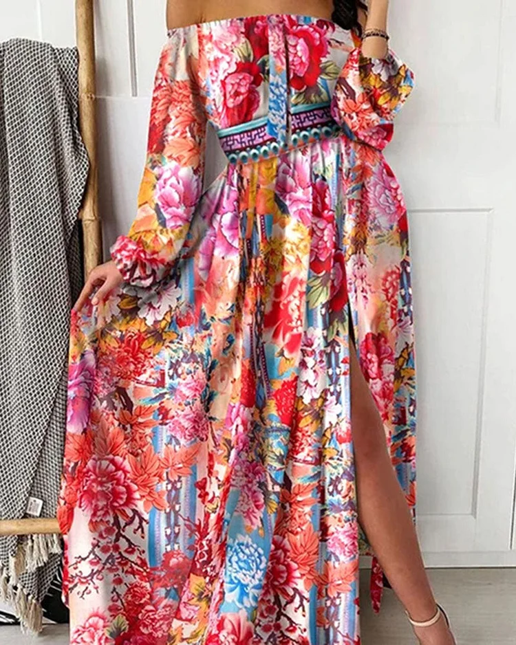 Large Skirt With Print Maxi Dress