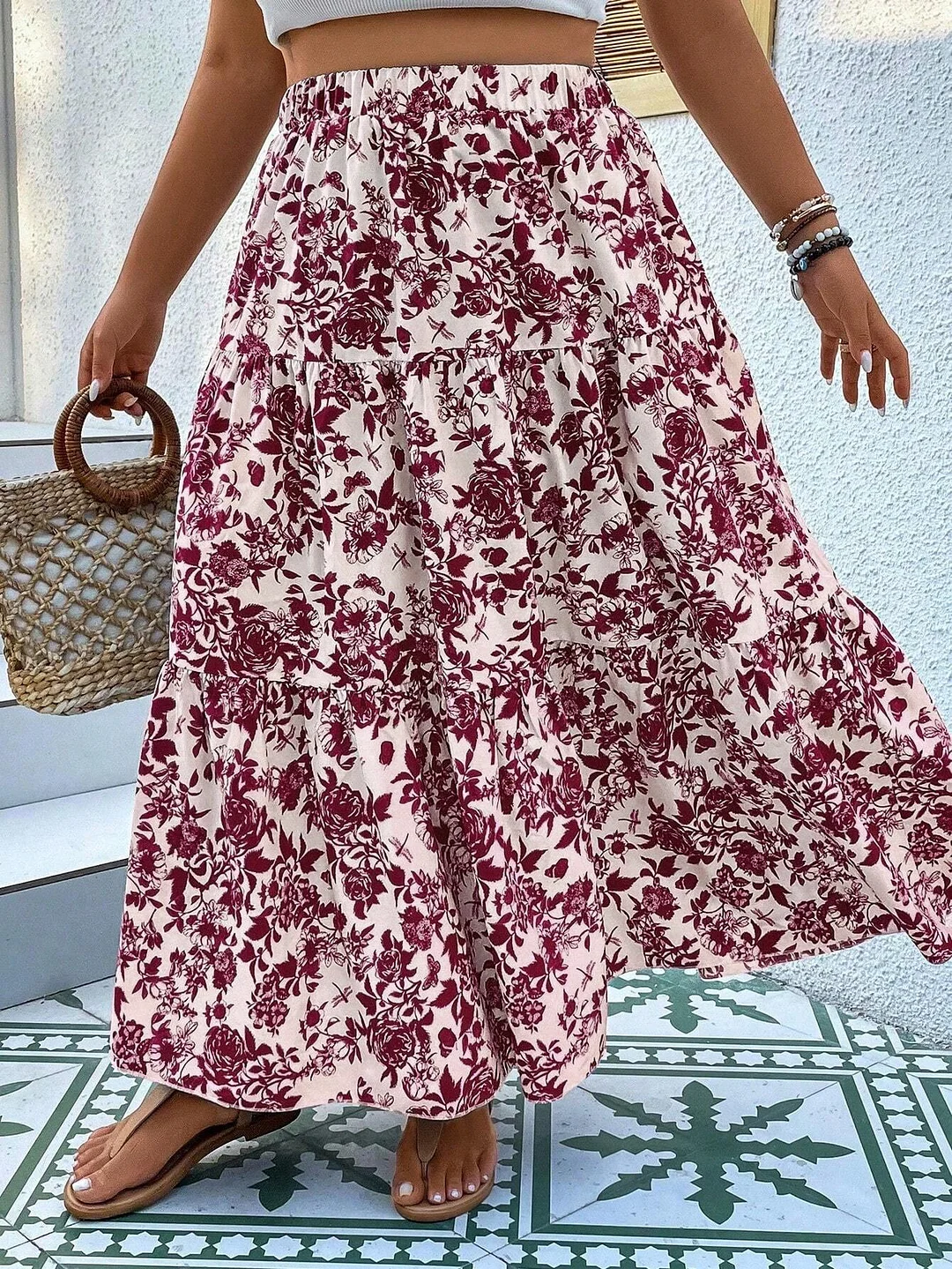 Uveng Uveng Women's Clothing 2024 Summer New Printed Woven Half-Dress Skirt