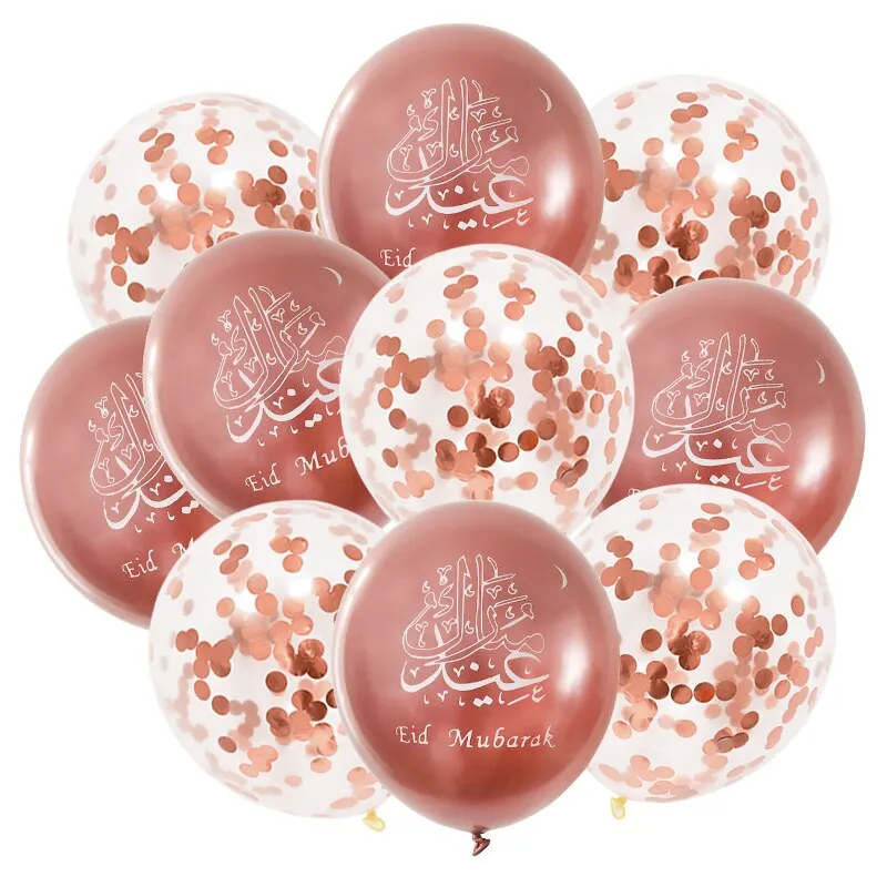 10pcs Eid Mubarak Confetti Latex Balloons Ramadan Kareem Eid Party Decor Muslim Islamic Festival Party Helium Metallic Globos