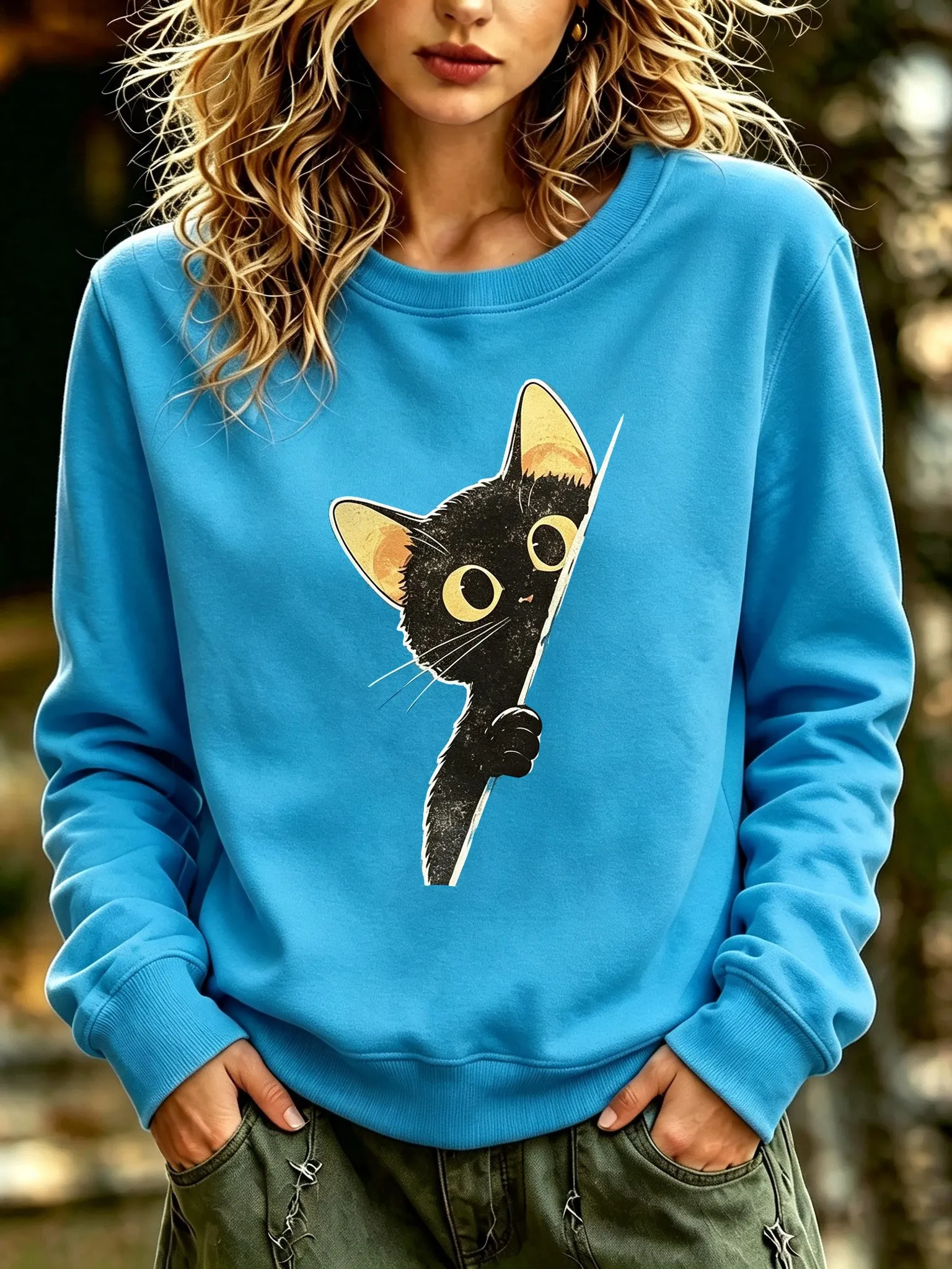 Comstylish Women's Fun And Cute Cat Print Sweatshirt