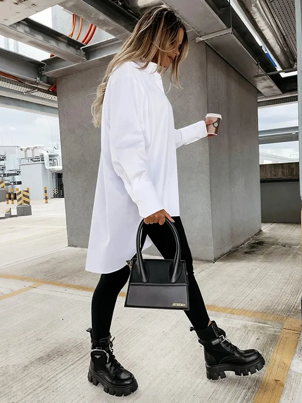 Urban Chic: Long Sleeves High-Low Solid Color Lapel Collar Blouses