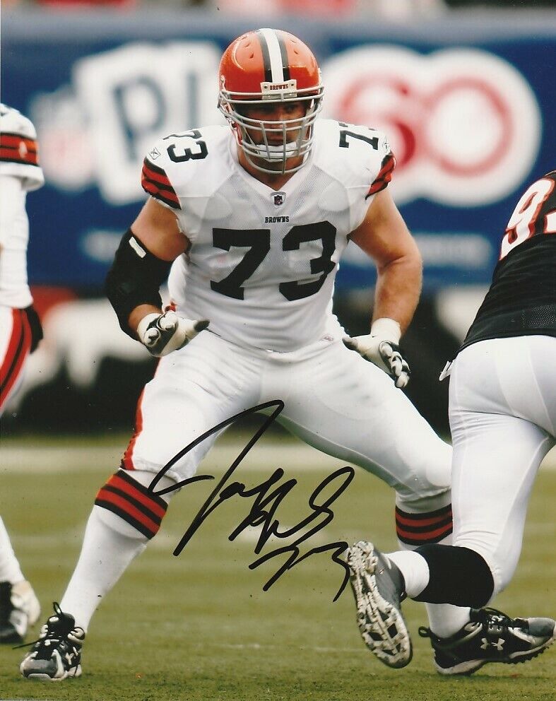 JOE THOMAS SIGNED CLEVELAND BROWNS FOOTBALL 8x10 Photo Poster painting #2 NFL EXACT PROOF!