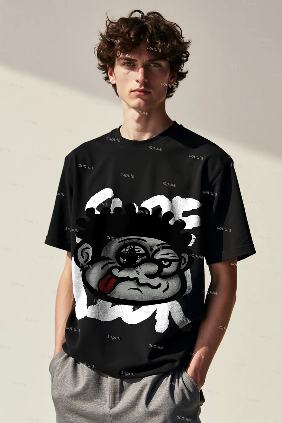 Vintage Big Face Graphic Cotton T-Shirt