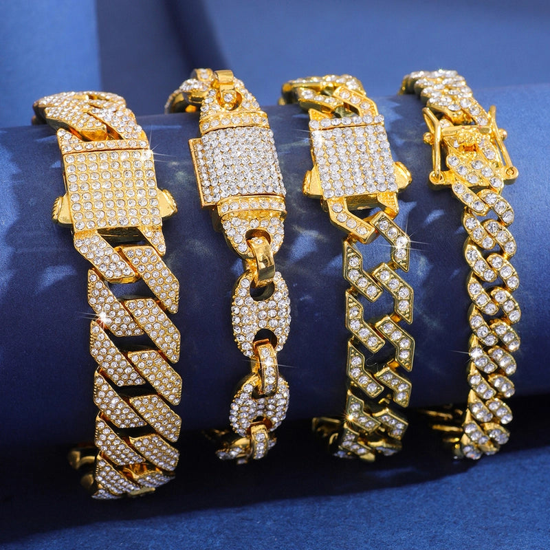 Xiyin Hip Hop Cuban Link Chain Diamond Bracelet Anklet Necklace Men And Women Hiphop Straight