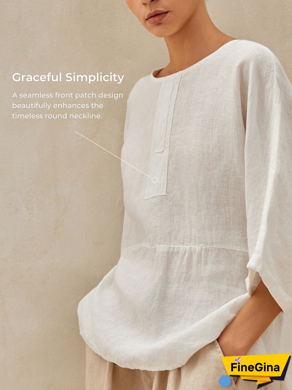 Robyn Linen Round Neck Mid-Sleeve Top