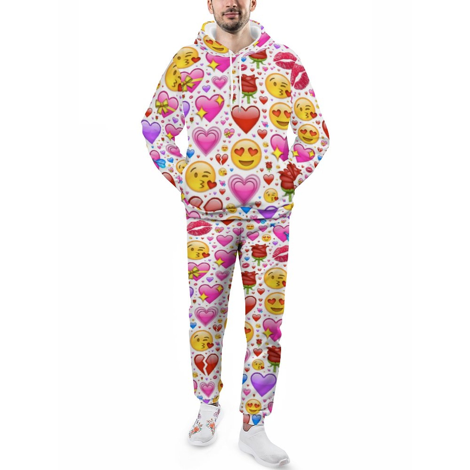 Funny Heart Emoji Men's Sweatsuits Set Guys Streetwear Athletic Pullover And Sweatpants Suit Outfit S-5Xl