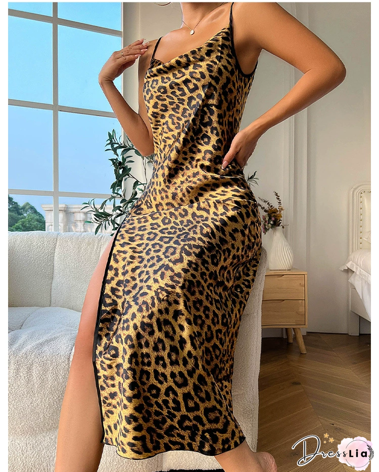 Solid Color Sling Slit Satin Maxi Dress