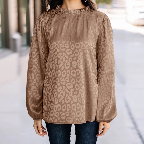 Spring Summer Ladies Long Sleeve Shirt Blouse Leopard Print Satin Loose Top - BlackFridayBuys