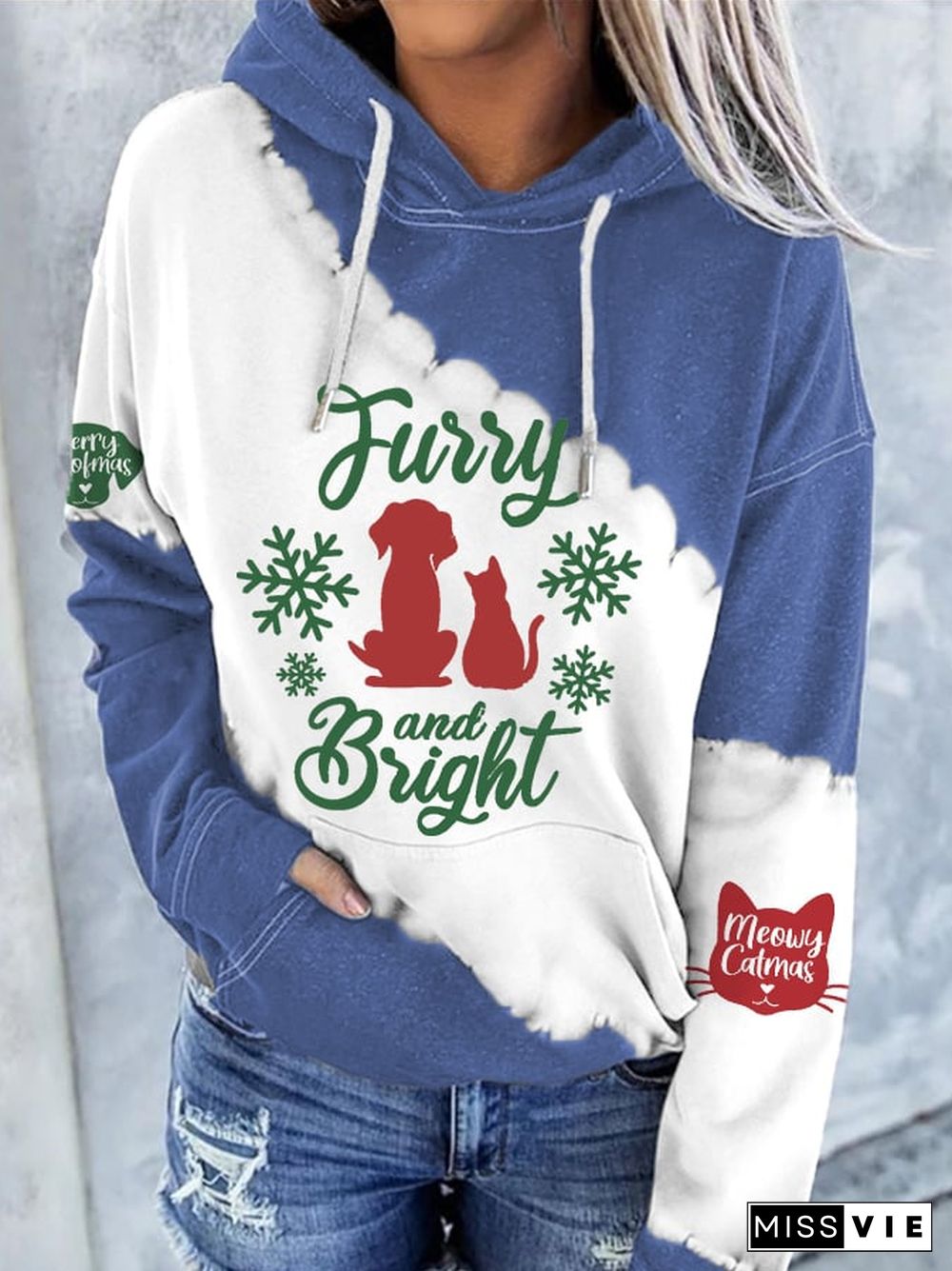 Women's Furry And Bright Print Long Sleeve Hoodie