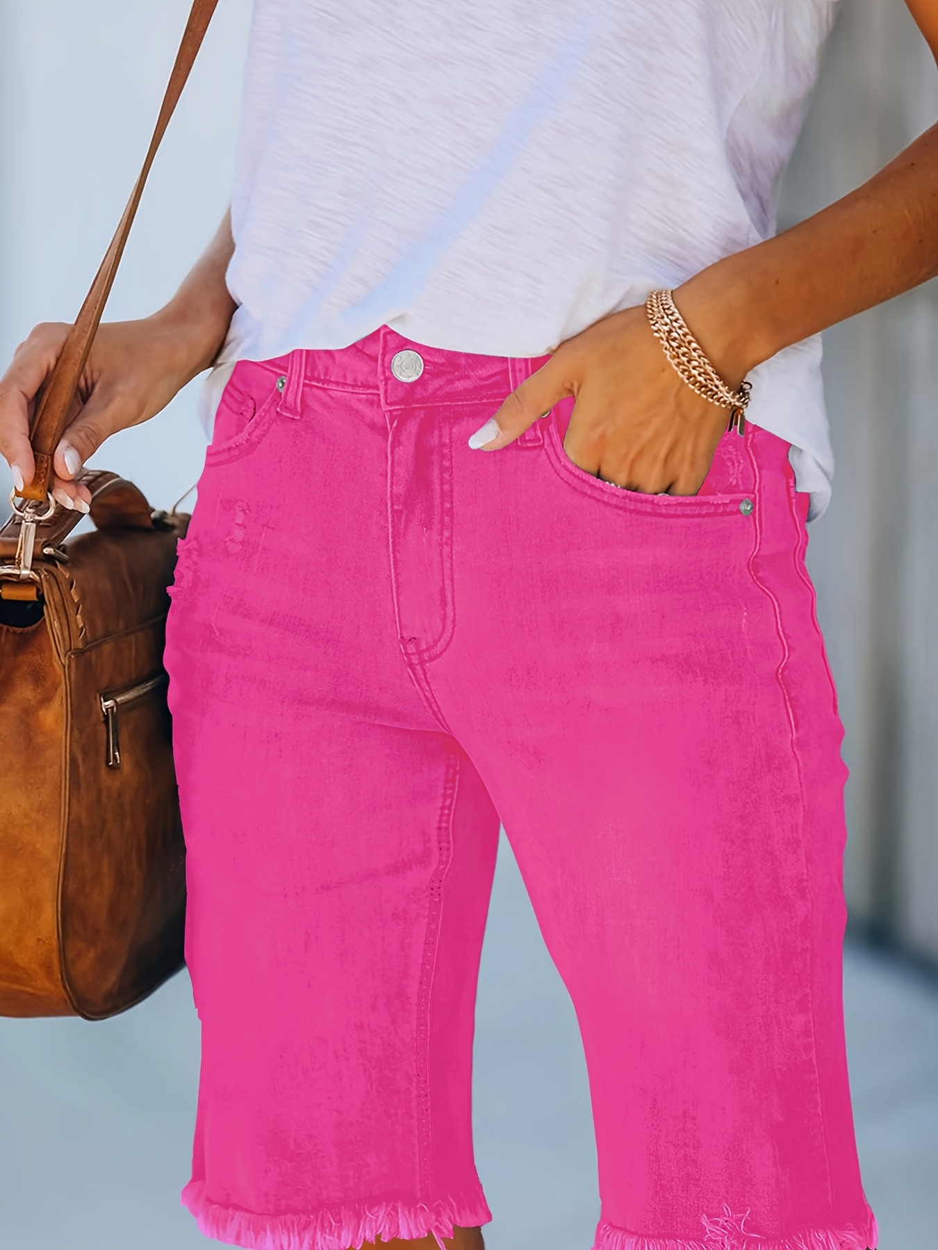 Women's Denim Shorts Casual Summer Mid-Waist Elastic Five-Point Denim Short | IFYHOME