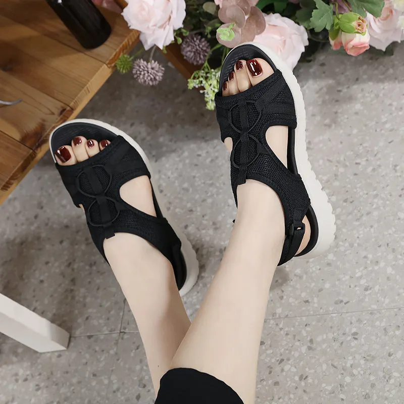 Women&lsquo;s Mesh Hollow Wide Elastic Adjustable Arch Support Casual Sandals Shoes 