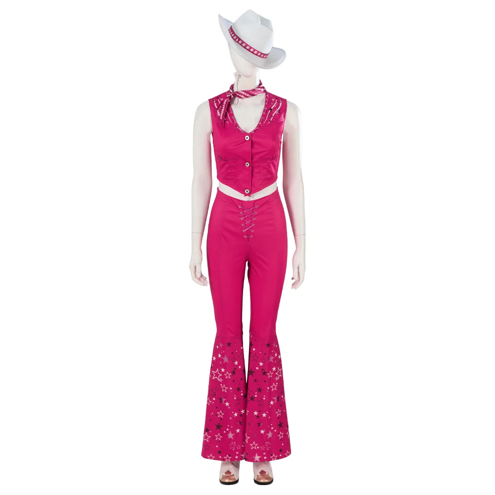 2023 Movie Pink Flared Pants Outfits Cosplay Costume for Adults 