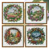 4pcs Four Seasons Scenery In Garland-14CT Stamped Cross Stitch Egyptian Cotton 40*40cm/15.75*15.75in tapestrymarket