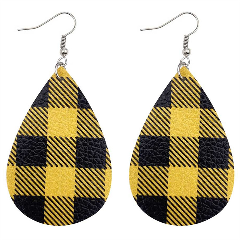Christmas Casual Dark Green PU Leather Plaid Print Earrings 2024 - Flycurvy 