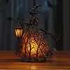 Resin Halloween Witch LED Lights Battery/USB Charging Handcrafted Stained Glass Witch Lamps Multi-Purpose Colorful Witch Desktop Statue Halloween & Year-Round Home Decor