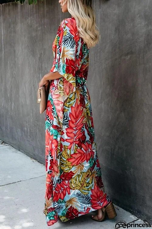 Floral Print V Neck Maxi Dress