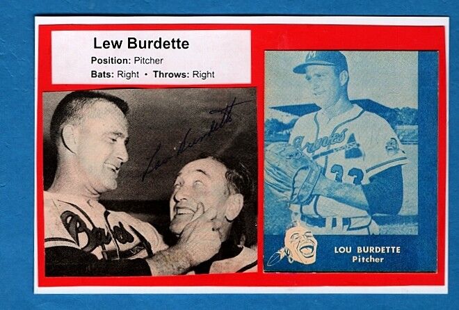 1957 LOU BURDETTE-MILWAUKEE BRAVES AUTOGRAPHED POSTCARD SIZED Photo Poster painting-(d.2007)