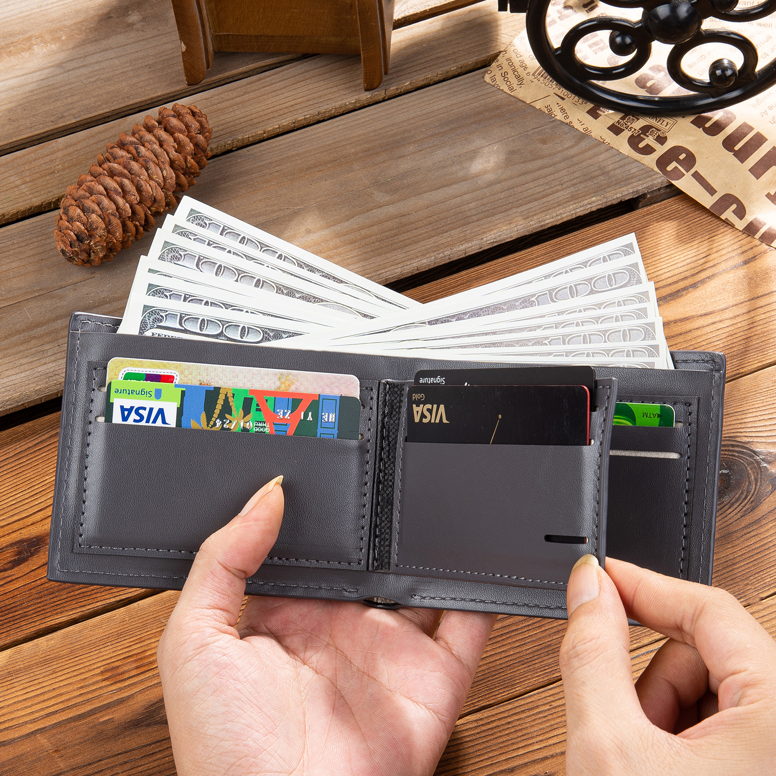 Personalised Photo & Text Billfold Wallet Custom Leather Wallet with RFID Blocking Gift for Men-Jessemade AU