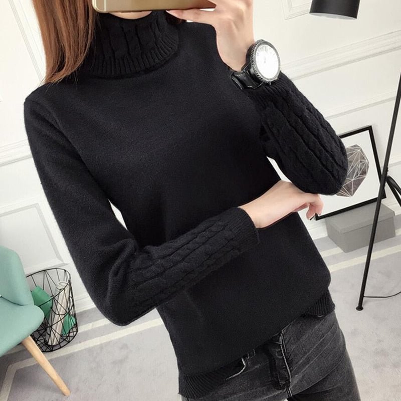 Autumn Winter Solid Cashmere Sweater Women Knitted Long Sleeve Turtleneck Sweaters Women Slim Fit Basic Pullovers 2020