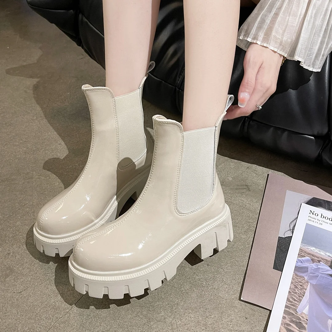 Round Toe Platform Womens Boots Luxury Brand High Top Winter Fleece Warm Shoes Anti-skid Woman Chelsea Booties Botas