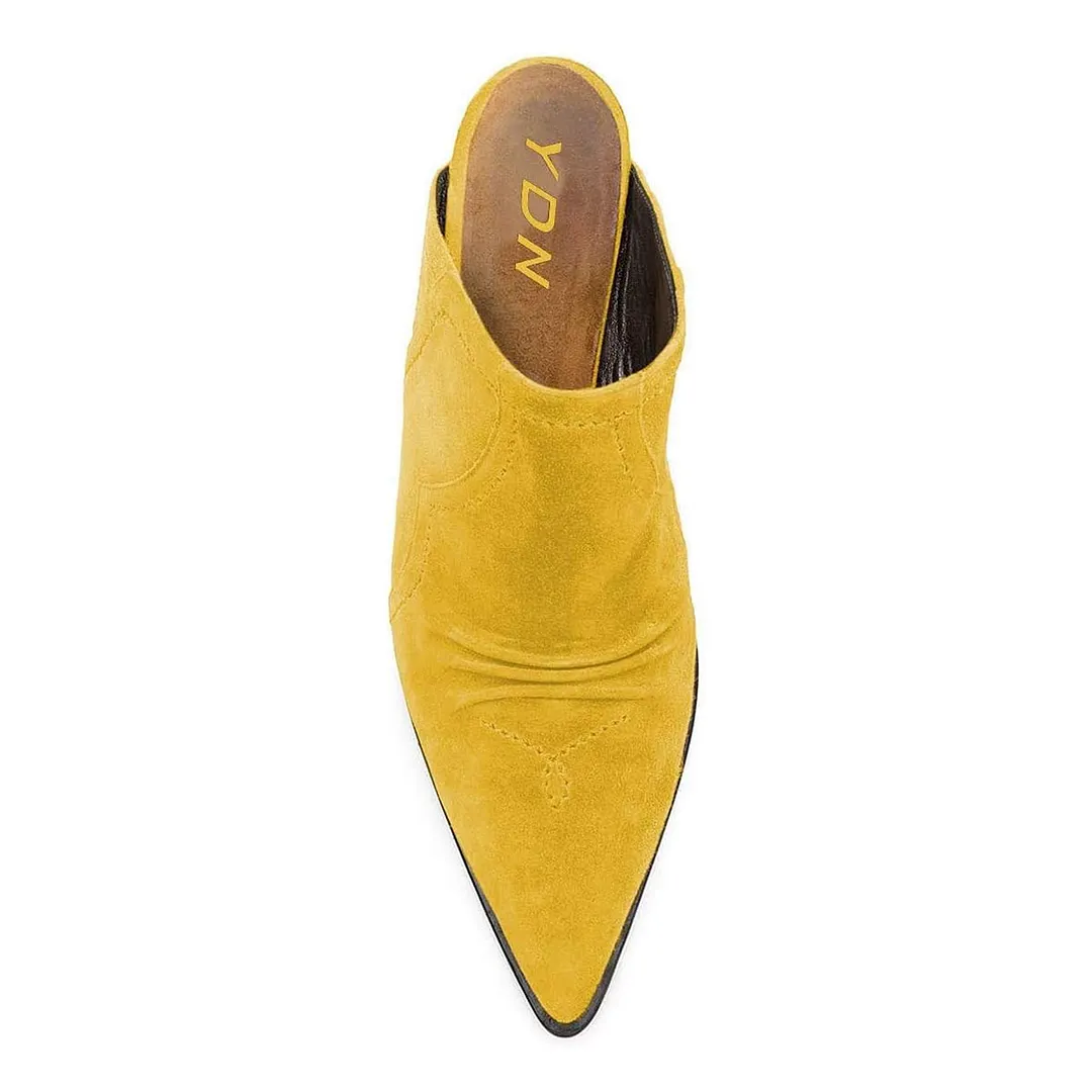 Yellow Kitten Heel Slip-On Pointed Toe Women's Mules Shoes