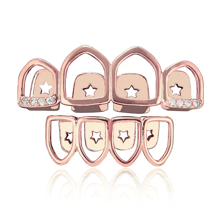Gold Plated Hollow Hip Hop Teeth Grillz Set-VESSFUL
