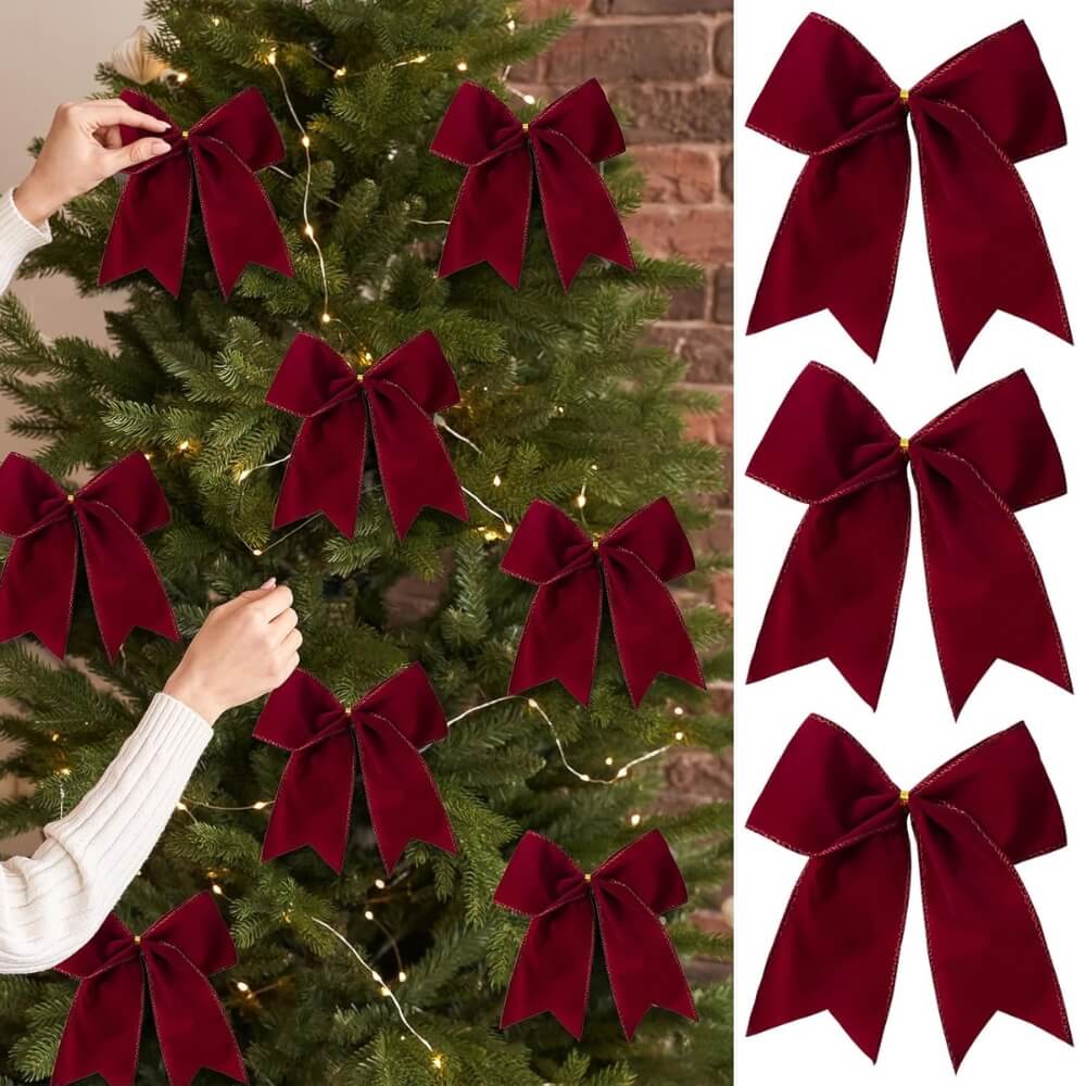 Brown Christmas Velvet Bows Ornaments (12 PCS)