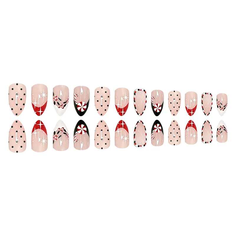 Churchf And Winter Sweet And Cool Christmas Nail In The French Almond Nail Fashion Show White Fake Nail Products Wear Armor
