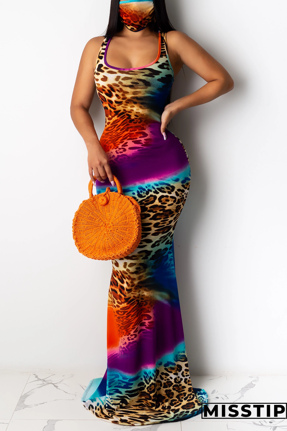 Light Green Fashion Sexy Printed Sleeveless Dress