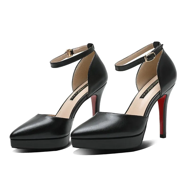 Comemore 2021 Summer Footwear Women Sandals 10cm Ladies Stilettos Platform Pumps Dress Shoes Leather Ladies High Heels Size 33