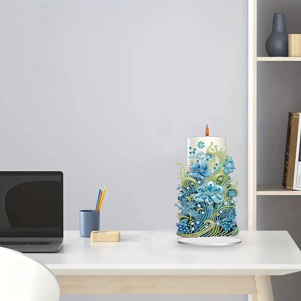DIY Flowers Candle Acrylic Diamond Painting Tabletop Ornaments Kit for Office Desktop Decor