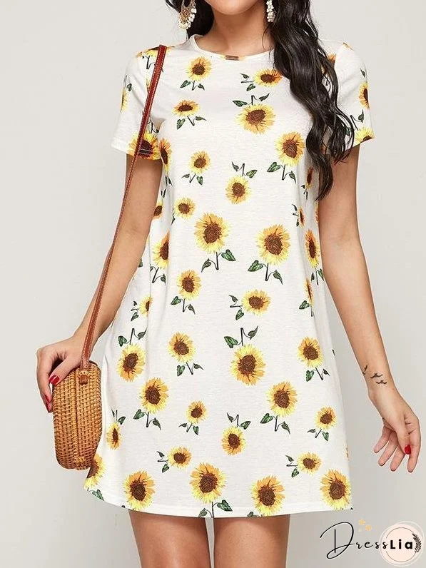 Sunflower Print Tee Dress