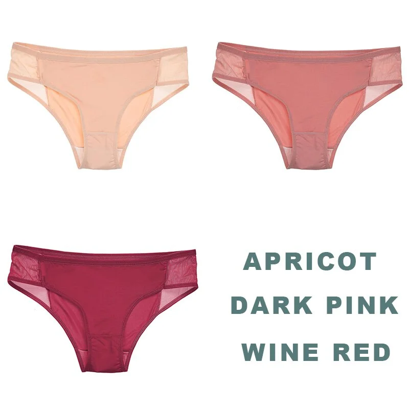 3PCS/Set Side Mesh Sexy Panties Perspective Underwear Women Briefs Female Underpants Solid Color Intimates Lingerie Lace Panties