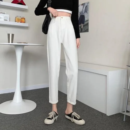 Jeans Women High Street Female Korean Style Pure Color Vaqueros Mujer Ankle-length Zipper Fly Students Harajuku Straight Daily