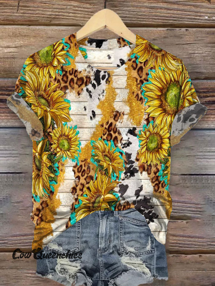 Vintage Western Sunflower Art Graffiti Women’s Print T-shirt Multicolor / S