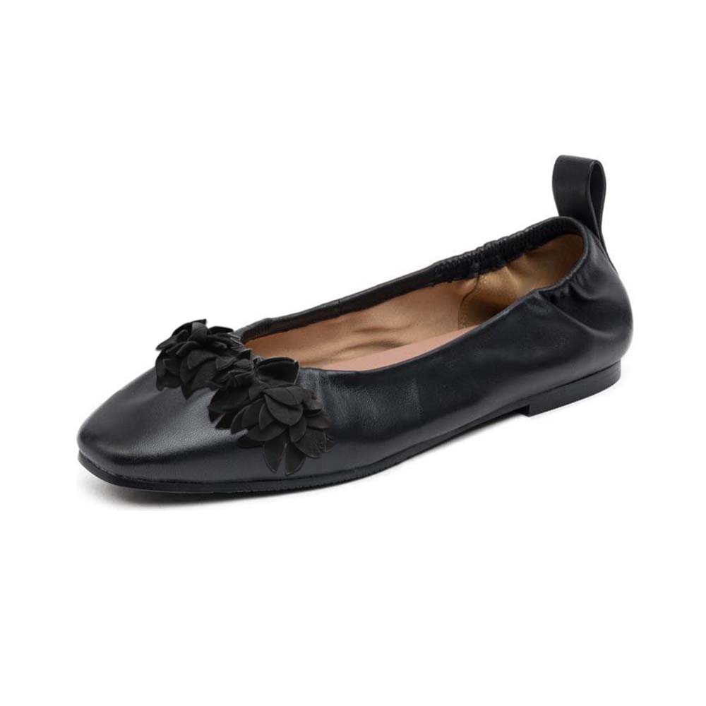 Full Black  Ballet Flats With Leaf Tassel Decor Flats Nicepairs